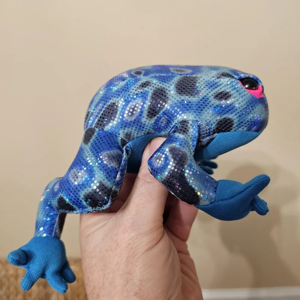 Frog‎ Plush Stuffed Animal Toy Small Blue Sparkle Glitter Sequin Soft Cute Decor